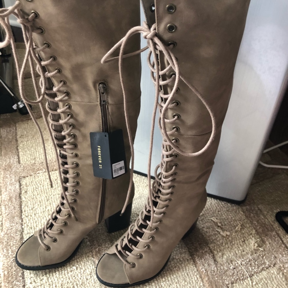 Lace Up Over the Knee Boots Vegan Leather Size 8